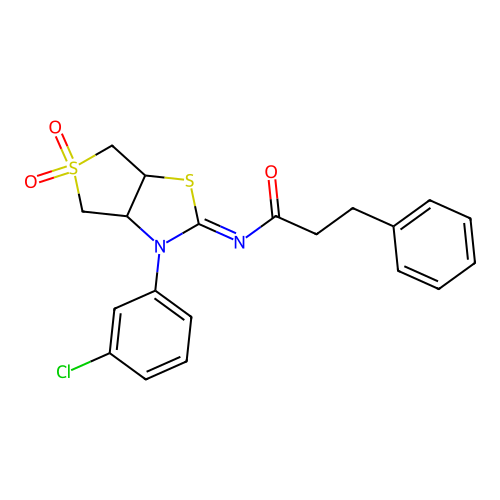 N-[(2E)-3-(3-chlorophenyl)-5,5-dioxidotetrahydrothieno[3,4-d][1,3]thiazol-2(3H)-ylidene]-3-phenylpropanamide structure