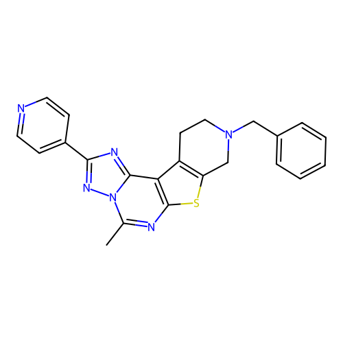9-benzyl-5-methyl-2-(pyridin-4-yl)-8,9,10,11-tetrahydropyrido[4',3':4,5]thieno[3,2-e][1,2,4]triazolo[1,5-c]pyrimidine structure