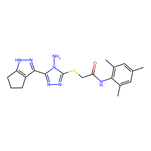 2-((4-amino-5-(1,4,5,6-tetrahydrocyclopenta[c]pyrazol-3-yl)-4H-1,2,4-triazol-3-yl)thio)-N-mesitylacetamide structure