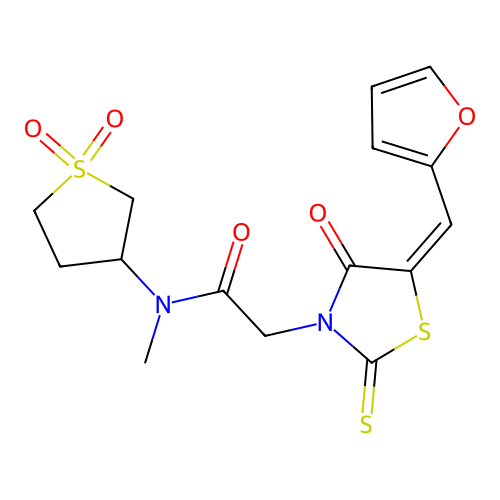 (E)-N-(1,1-dioxidotetrahydrothiophen-3-yl)-2-(5-(furan-2-ylmethylene)-4-oxo-2-thioxothiazolidin-3-yl)-N-methylacetamide structure