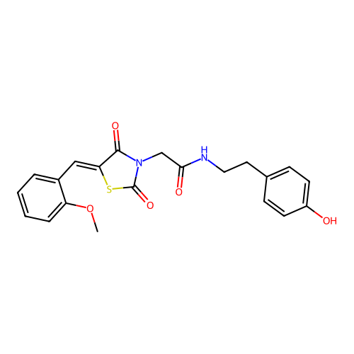(Z)-N-(4-hydroxyphenethyl)-2-(5-(2-methoxybenzylidene)-2,4-dioxothiazolidin-3-yl)acetamide structure