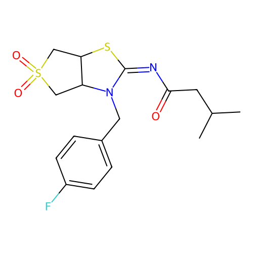 N-[(2E)-3-(4-fluorobenzyl)-5,5-dioxidotetrahydrothieno[3,4-d][1,3]thiazol-2(3H)-ylidene]-3-methylbutanamide structure