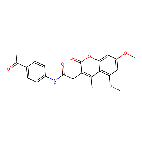 N-(4-acetylphenyl)-2-(5,7-dimethoxy-4-methyl-2-oxo-2H-chromen-3-yl)acetamide structure