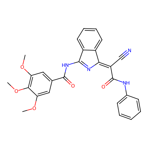 N-[(3Z)-3-(2-anilino-1-cyano-2-oxoethylidene)isoindol-1-yl]-3,4,5-trimethoxybenzamide structure