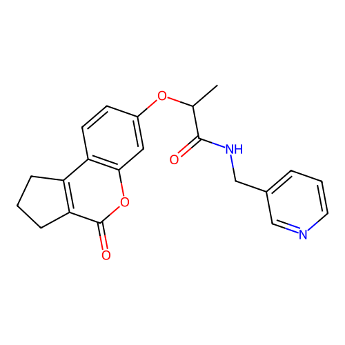 2-[(4-oxo-2,3-dihydro-1H-cyclopenta[c]chromen-7-yl)oxy]-N-(pyridin-3-ylmethyl)propanamide structure