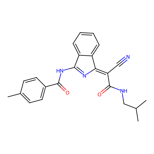 (Z)-N-(1-(1-cyano-2-(isobutylamino)-2-oxoethylidene)-1H-isoindol-3-yl)-4-methylbenzamide structure