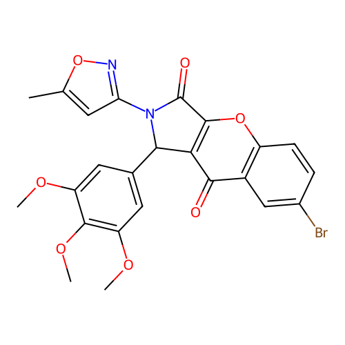 7-bromo-2-(5-methyl-1,2-oxazol-3-yl)-1-(3,4,5-trimethoxyphenyl)-1,2-dihydrochromeno[2,3-c]pyrrole-3,9-dione structure