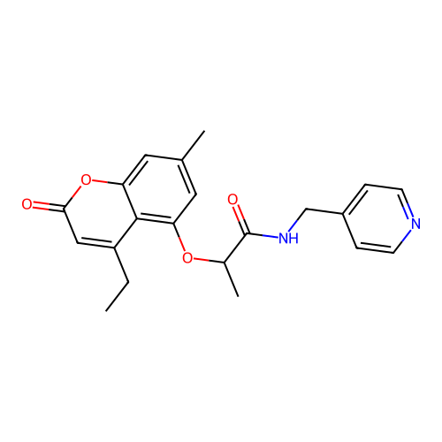 2-((4-ethyl-7-methyl-2-oxo-2H-chromen-5-yl)oxy)-N-(pyridin-4-ylmethyl)propanamide structure