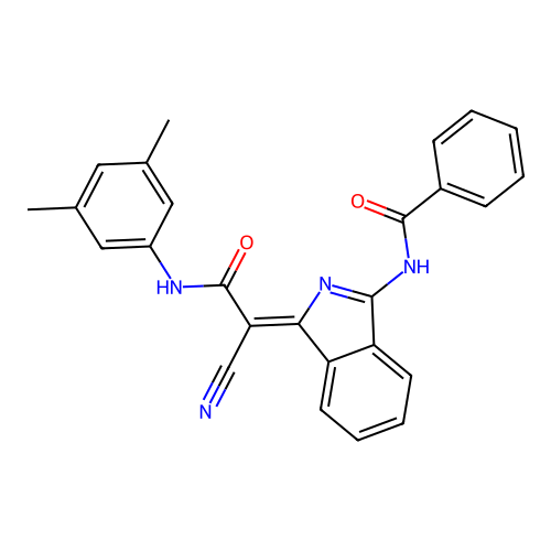 (Z)-N-(1-(1-cyano-2-((3,5-dimethylphenyl)amino)-2-oxoethylidene)-1H-isoindol-3-yl)benzamide structure