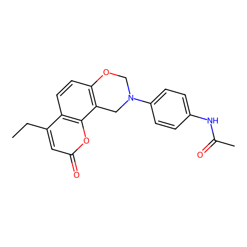 N-[4-(4-ethyl-2-oxo-2H,8H-chromeno[8,7-e][1,3]oxazin-9(10H)-yl)phenyl]acetamide structure