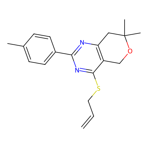 4-(allylthio)-7,7-dimethyl-2-(p-tolyl)-7,8-dihydro-5H-pyrano[4,3-d]pyrimidine structure
