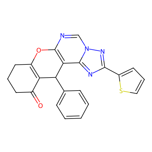 12-phenyl-2-(thiophen-2-yl)-8,9,10,12-tetrahydro-11H-chromeno[3,2-e][1,2,4]triazolo[1,5-c]pyrimidin-11-one structure