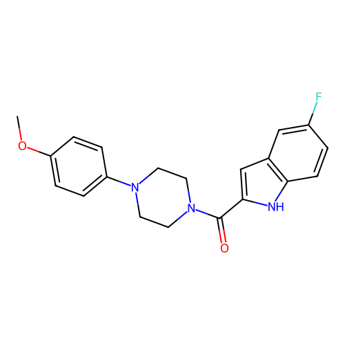 (5-fluoro-1H-indol-2-yl)(4-(4-methoxyphenyl)piperazin-1-yl)methanone structure