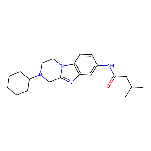 N-(2-cyclohexyl-1,2,3,4-tetrahydropyrazino[1,2-a]benzimidazol-8-yl)-3-methylbutanamide structure