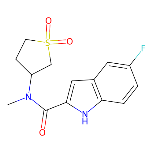 N-(1,1-dioxidotetrahydrothiophen-3-yl)-5-fluoro-N-methyl-1H-indole-2-carboxamide structure