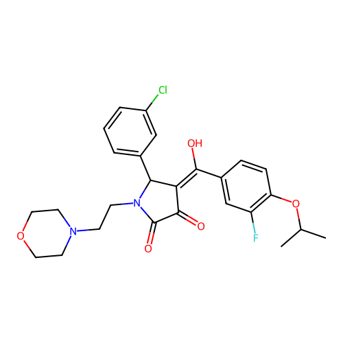 (4E)-5-(3-chlorophenyl)-4-[(3-fluoro-4-propan-2-yloxyphenyl)-hydroxymethylidene]-1-(2-morpholin-4-ylethyl)pyrrolidine-2,3-dione structure