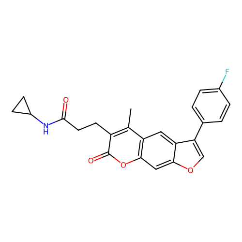 N-cyclopropyl-3-(3-(4-fluorophenyl)-5-methyl-7-oxo-7H-furo[3,2-g]chromen-6-yl)propanamide structure