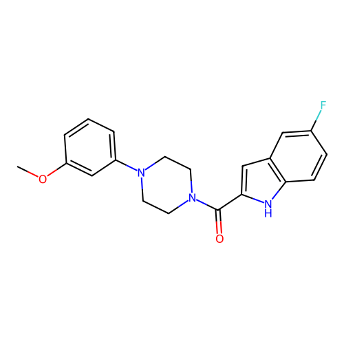 (5-fluoro-1H-indol-2-yl)(4-(3-methoxyphenyl)piperazin-1-yl)methanone structure