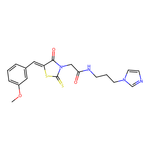 N-[3-(1H-imidazol-1-yl)propyl]-2-[(5Z)-5-(3-methoxybenzylidene)-4-oxo-2-thioxo-1,3-thiazolidin-3-yl]acetamide structure