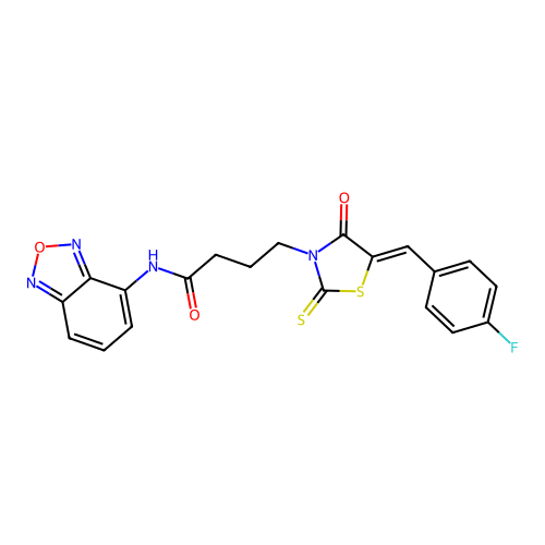 N-(2,1,3-benzoxadiazol-4-yl)-4-[(5Z)-5-(4-fluorobenzylidene)-4-oxo-2-thioxo-1,3-thiazolidin-3-yl]butanamide structure