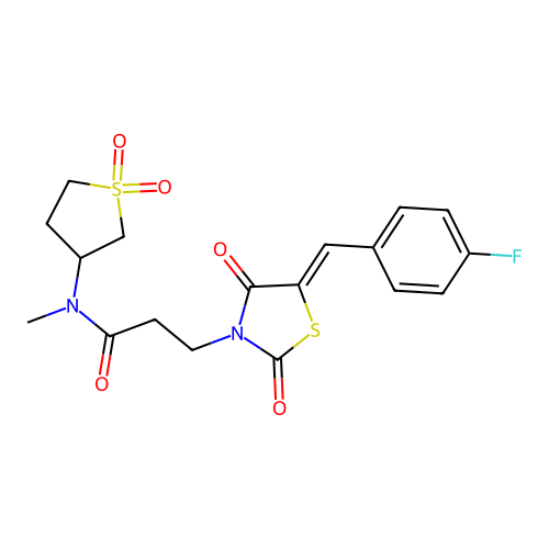 N-(1,1-dioxidotetrahydrothiophen-3-yl)-3-[(5Z)-5-(4-fluorobenzylidene)-2,4-dioxo-1,3-thiazolidin-3-yl]-N-methylpropanamide structure