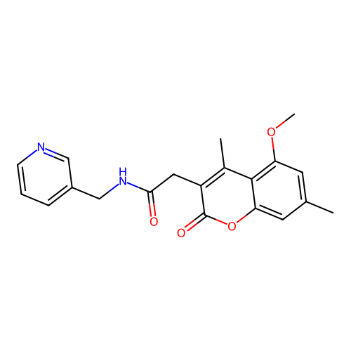 2-(5-methoxy-4,7-dimethyl-2-oxo-2H-chromen-3-yl)-N-(pyridin-3-ylmethyl)acetamide structure