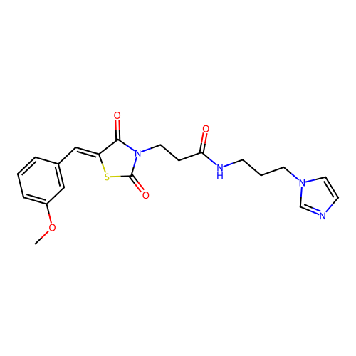 N-[3-(1H-imidazol-1-yl)propyl]-3-[(5Z)-5-(3-methoxybenzylidene)-2,4-dioxo-1,3-thiazolidin-3-yl]propanamide structure