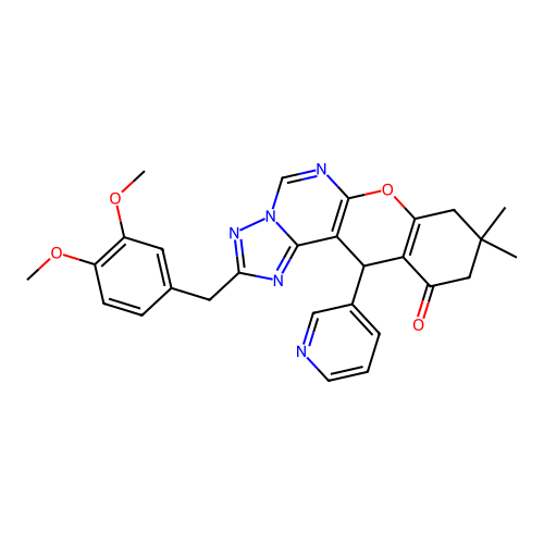 2-(3,4-dimethoxybenzyl)-9,9-dimethyl-12-(pyridin-3-yl)-8,9,10,12-tetrahydro-11H-chromeno[3,2-e][1,2,4]triazolo[1,5-c]pyrimidin-11-one structure