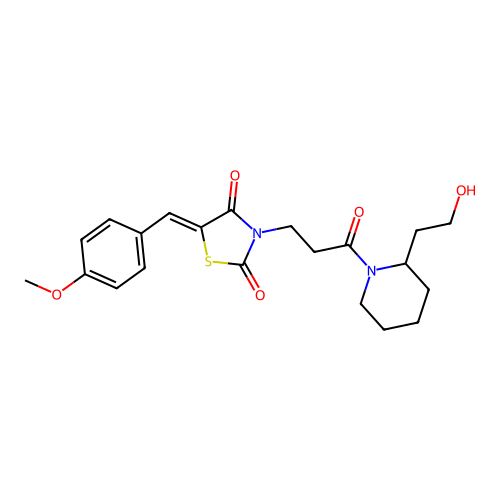 (Z)-3-(3-(2-(2-hydroxyethyl)piperidin-1-yl)-3-oxopropyl)-5-(4-methoxybenzylidene)thiazolidine-2,4-dione structure