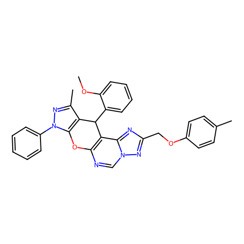 [11-(2-METHOXYPHENYL)-10-METHYL-8-PHENYL-8,11-DIHYDROPYRAZOLO[4',3':5,6]PYRANO[3,2-E][1,2,4]TRIAZOLO[1,5-C]PYRIMIDIN-2-YL]METHYL (4-METHYLPHENYL) ETHER structure