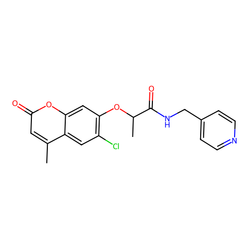 2-((6-chloro-4-methyl-2-oxo-2H-chromen-7-yl)oxy)-N-(pyridin-4-ylmethyl)propanamide structure