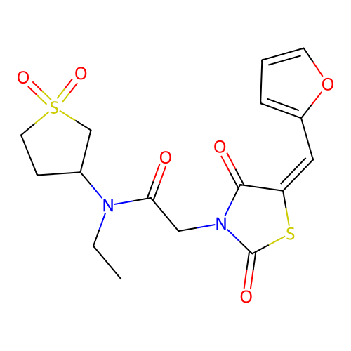 (E)-N-(1,1-dioxidotetrahydrothiophen-3-yl)-N-ethyl-2-(5-(furan-2-ylmethylene)-2,4-dioxothiazolidin-3-yl)acetamide structure