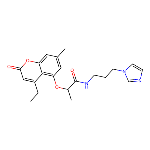 2-(4-ethyl-7-methyl-2-oxo-chromen-5-yl)oxy-N-(3-imidazol-1-ylpropyl)propanamide structure
