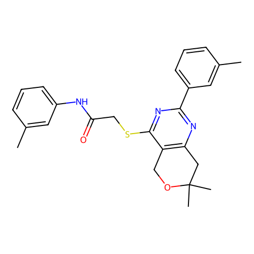 2-((7,7-dimethyl-2-(m-tolyl)-7,8-dihydro-5H-pyrano[4,3-d]pyrimidin-4-yl)thio)-N-(m-tolyl)acetamide structure