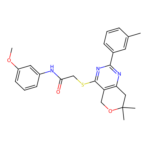 2-((7,7-dimethyl-2-(m-tolyl)-7,8-dihydro-5H-pyrano[4,3-d]pyrimidin-4-yl)thio)-N-(3-methoxyphenyl)acetamide structure