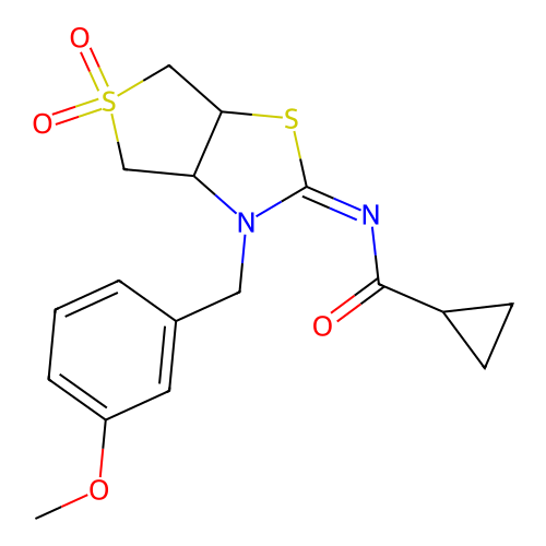 (Z)-N-(3-(3-methoxybenzyl)-5,5-dioxidotetrahydrothieno[3,4-d]thiazol-2(3H)-ylidene)cyclopropanecarboxamide structure