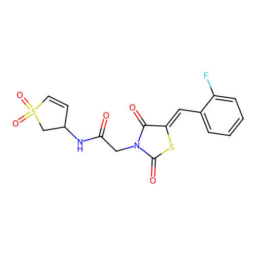 N-(1,1-dioxido-2,3-dihydrothiophen-3-yl)-2-[(5Z)-5-(2-fluorobenzylidene)-2,4-dioxo-1,3-thiazolidin-3-yl]acetamide structure