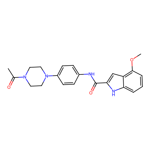 N-[4-(4-acetylpiperazin-1-yl)phenyl]-4-methoxy-1H-indole-2-carboxamide structure