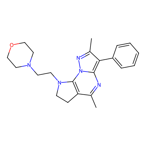 4-[2-(2,5-Dimethyl-3-phenyl-9-hydropyrazolo[1,5-a]2-pyrrolino[3,2-e]pyrimidin-8-yl)ethyl]morpholine structure