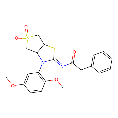 N-[(2E)-3-(2,5-dimethoxyphenyl)-5,5-dioxidotetrahydrothieno[3,4-d][1,3]thiazol-2(3H)-ylidene]-2-phenylacetamide structure
