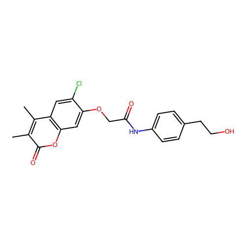 2-(6-chloro-3,4-dimethyl-2-oxochromen-7-yl)oxy-N-[4-(2-hydroxyethyl)phenyl]acetamide structure