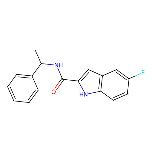 5-fluoro-N-(1-phenylethyl)-1H-indole-2-carboxamide structure