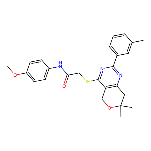 2-((7,7-dimethyl-2-(m-tolyl)-7,8-dihydro-5H-pyrano[4,3-d]pyrimidin-4-yl)thio)-N-(4-methoxyphenyl)acetamide structure