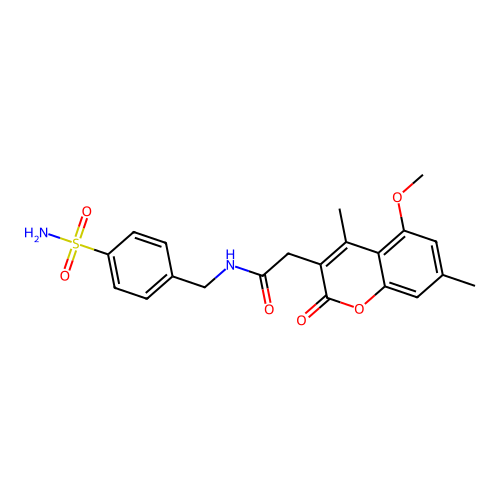 2-(5-methoxy-4,7-dimethyl-2-oxochromen-3-yl)-N-[(4-sulfamoylphenyl)methyl]acetamide structure