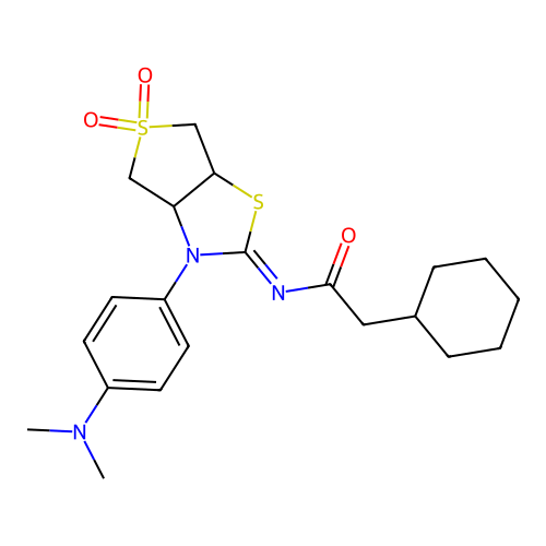 (Z)-2-cyclohexyl-N-(3-(4-(dimethylamino)phenyl)-5,5-dioxidotetrahydrothieno[3,4-d]thiazol-2(3H)-ylidene)acetamide structure