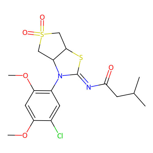 N-[(2Z)-3-(5-chloro-2,4-dimethoxyphenyl)-5,5-dioxidotetrahydrothieno[3,4-d][1,3]thiazol-2(3H)-ylidene]-3-methylbutanamide structure