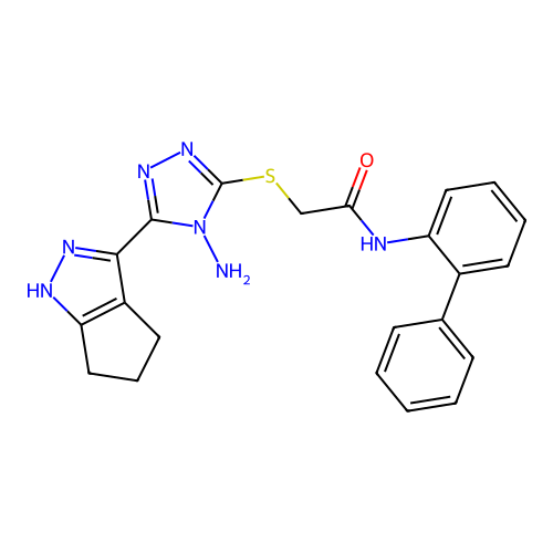 2-(4-amino-5-(4,5,6-trihydrocyclopenta[2,1-d]pyrazol-3-yl)(1,2,4-triazol-3-ylt hio))-N-(2-phenylphenyl)acetamide structure