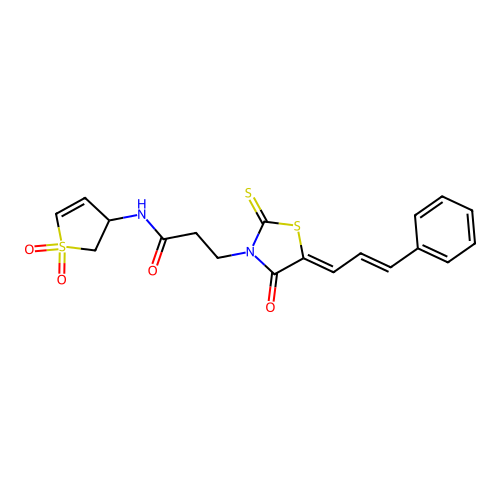 N-(1,1-dioxido-2,3-dihydrothiophen-3-yl)-3-{(5Z)-4-oxo-5-[(2E)-3-phenylprop-2-en-1-ylidene]-2-thioxo-1,3-thiazolidin-3-yl}propanamide structure
