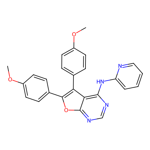 5,6-bis(4-methoxyphenyl)-N-(pyridin-2-yl)furo[2,3-d]pyrimidin-4-amine structure