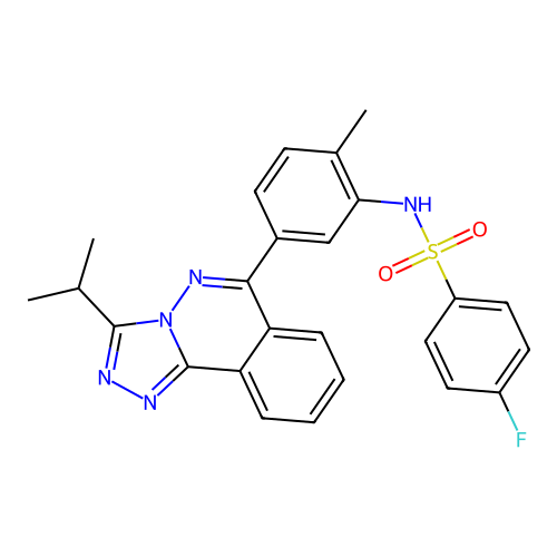 4-fluoro-N-(5-(3-isopropyl-[1,2,4]triazolo[3,4-a]phthalazin-6-yl)-2-methylphenyl)benzenesulfonamide structure